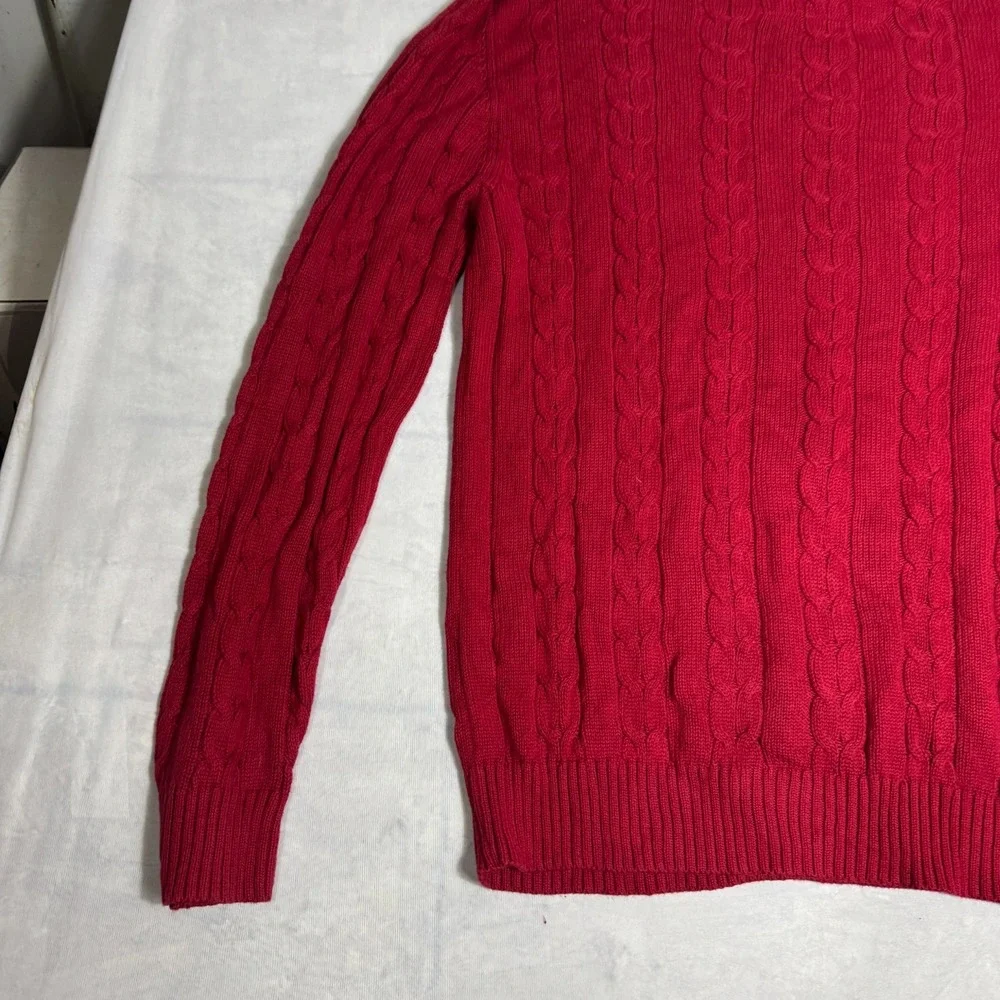Nautica Mens Pullover Sweater Red Cable Knit Logo Crew Neck Long Sleeve Size 2XL